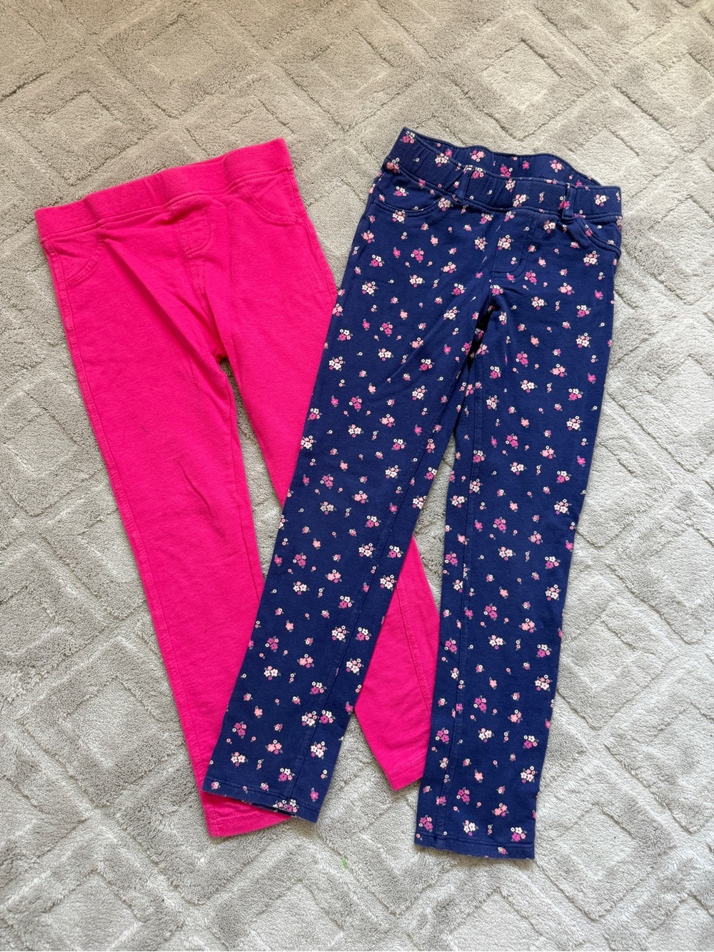 Hot Pink & Navy Floral Girls Leggings Duo
